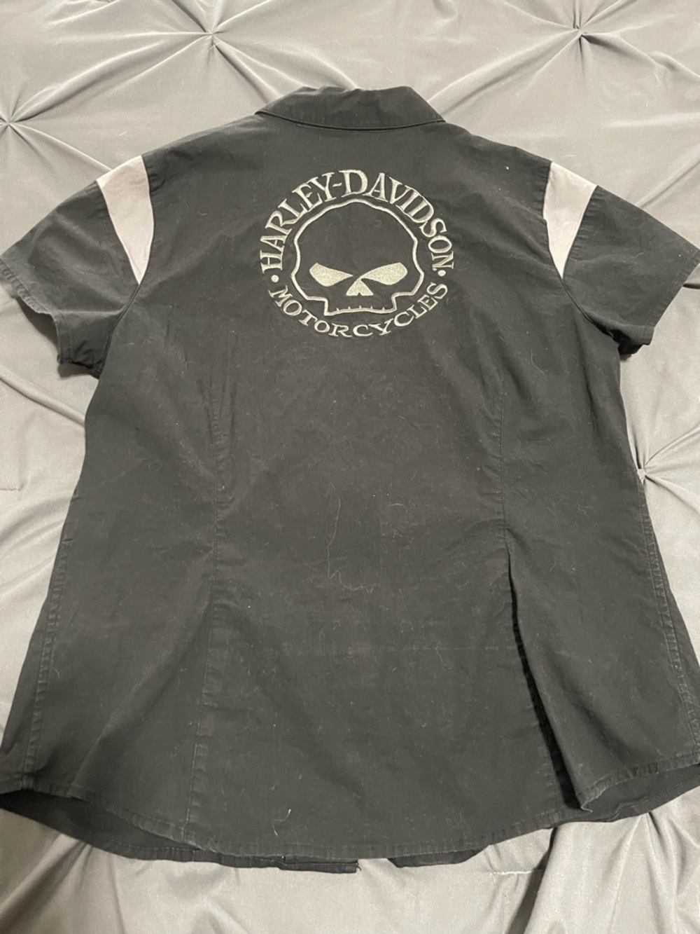 Harley-Davidson Black and Gray Short Sleeve Mechanic Shirt with Skull Emblem